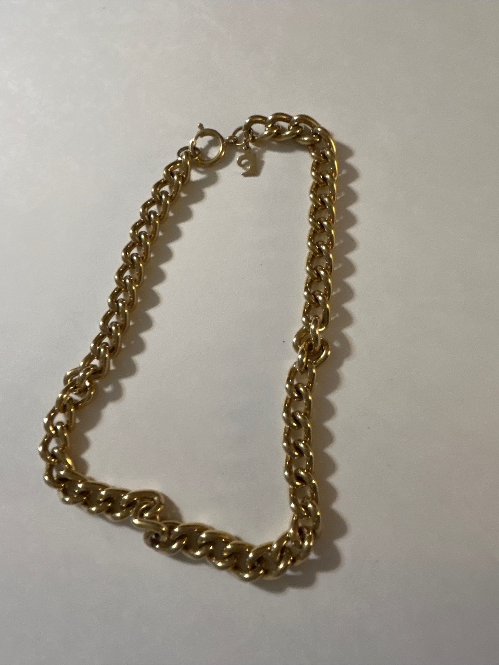 Vintage Pierre Cardin Gold Curb Link Chain Necklace Green Enamel PC Logo